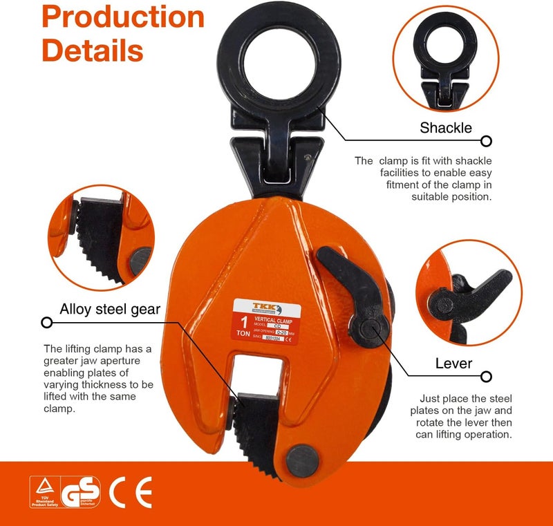 TKK Vertical Plate Clamp 2200Lb, 1Ton Plate Lifting Clamps Jaw Opening up to 0.8 inch Heavy Duty Lifting Clamps for Lifting and Transporting (2200lb 1t) - Image 4